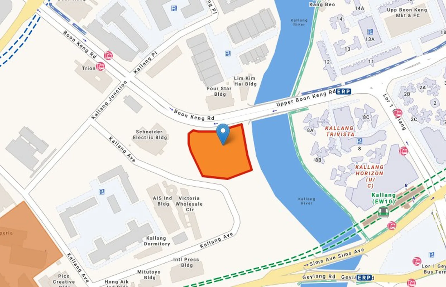 Location map of The River Opus at Kallang Close beside the Kallang River, District 12